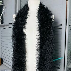 Shaggy Black Long Pile Faux Fur Scarf.